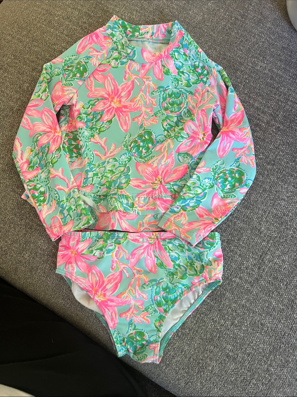 Lilly Pulitzer Girls' Floral Long-Sleeve Rashguard Set - Aqua & Pink